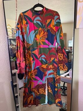 FARM Rio Pink and Teal Tropical-Print Dress